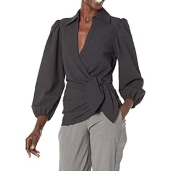 cinq a sept Tops - Cinq and Sept Elegant Black Wrap Top long sleeve size S like new
